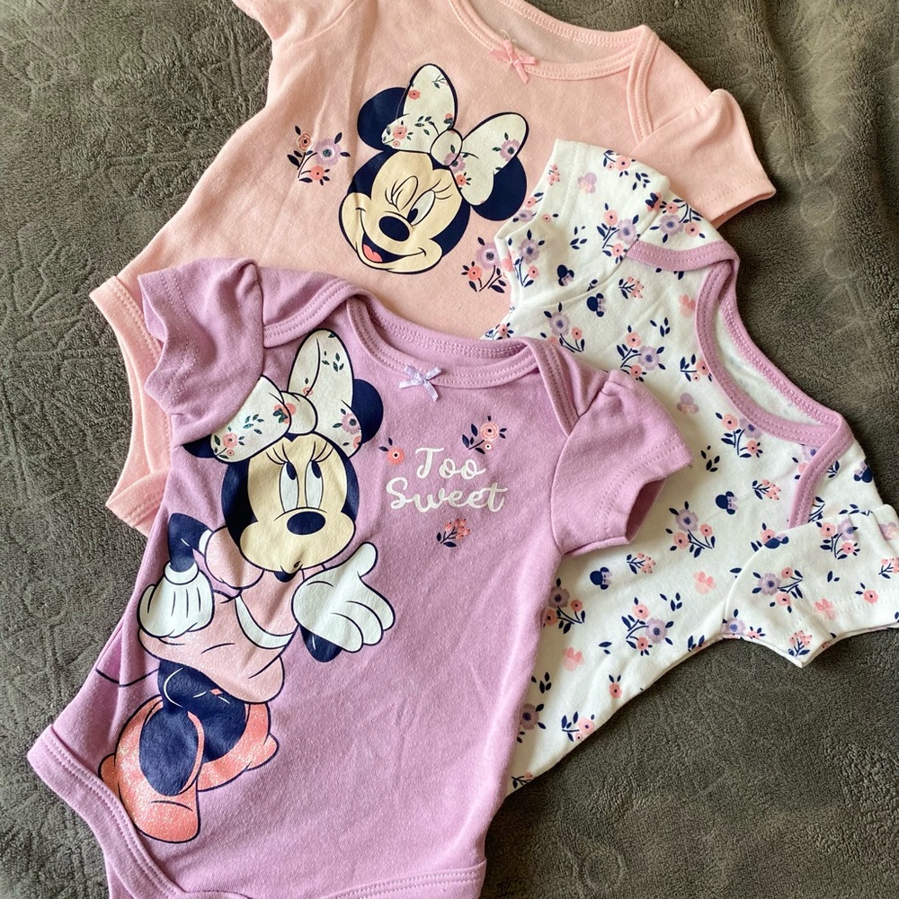 Disney Minnie Mouse Bodysuits 3pk 🐭🌸💜💖